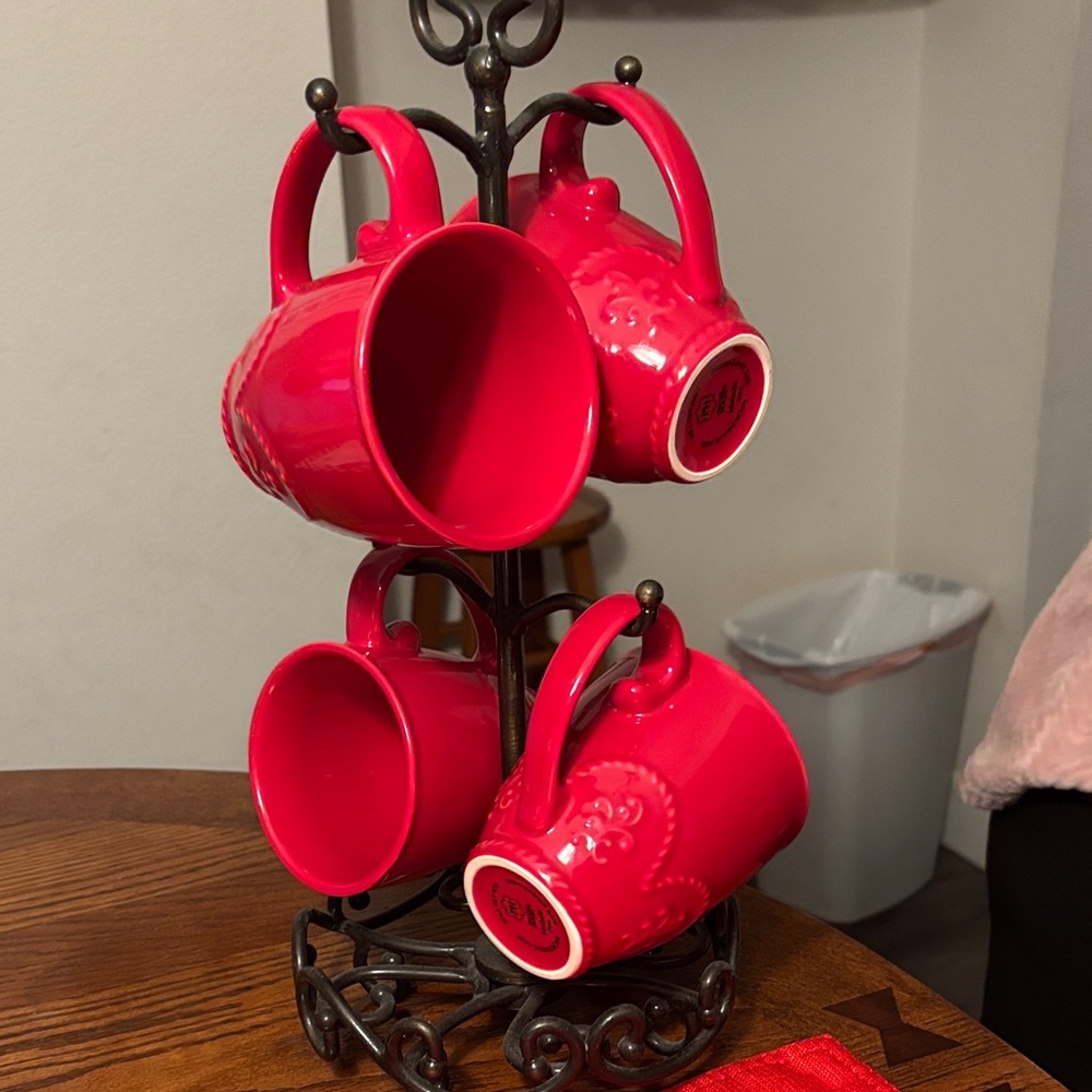 Red Ceramic Mugs Set